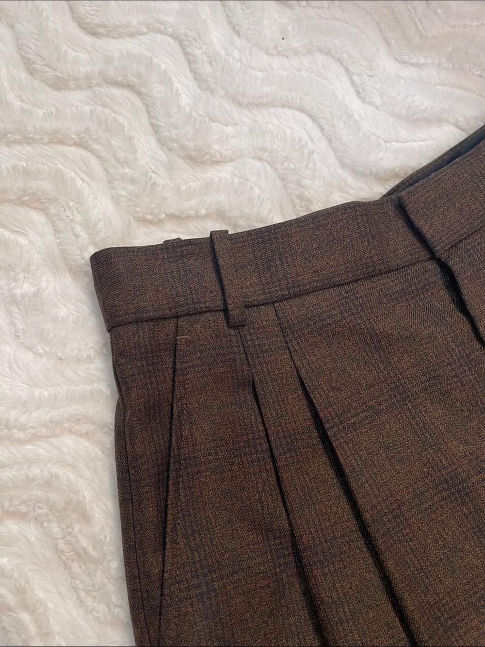 NWOT Banana Republic Wool Brown Plaid Double Pleat Wide-Leg Pants - Picture 9 of 16